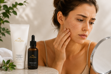Dehydrated skin after moisturizing with MiraGlow hydrating skincare products